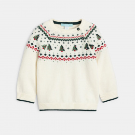 Бял жакардов пуловер